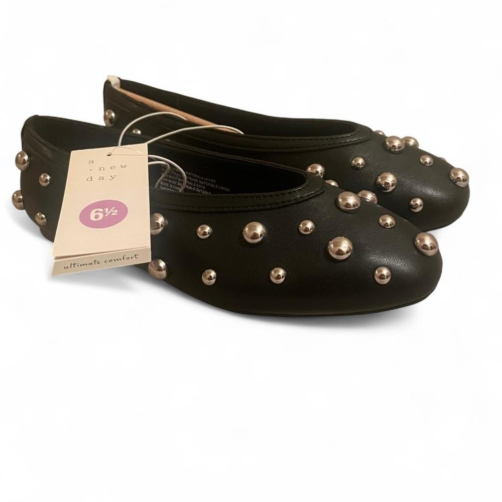 A New Day Black Flats with silver Studs - Picture 3 of 7